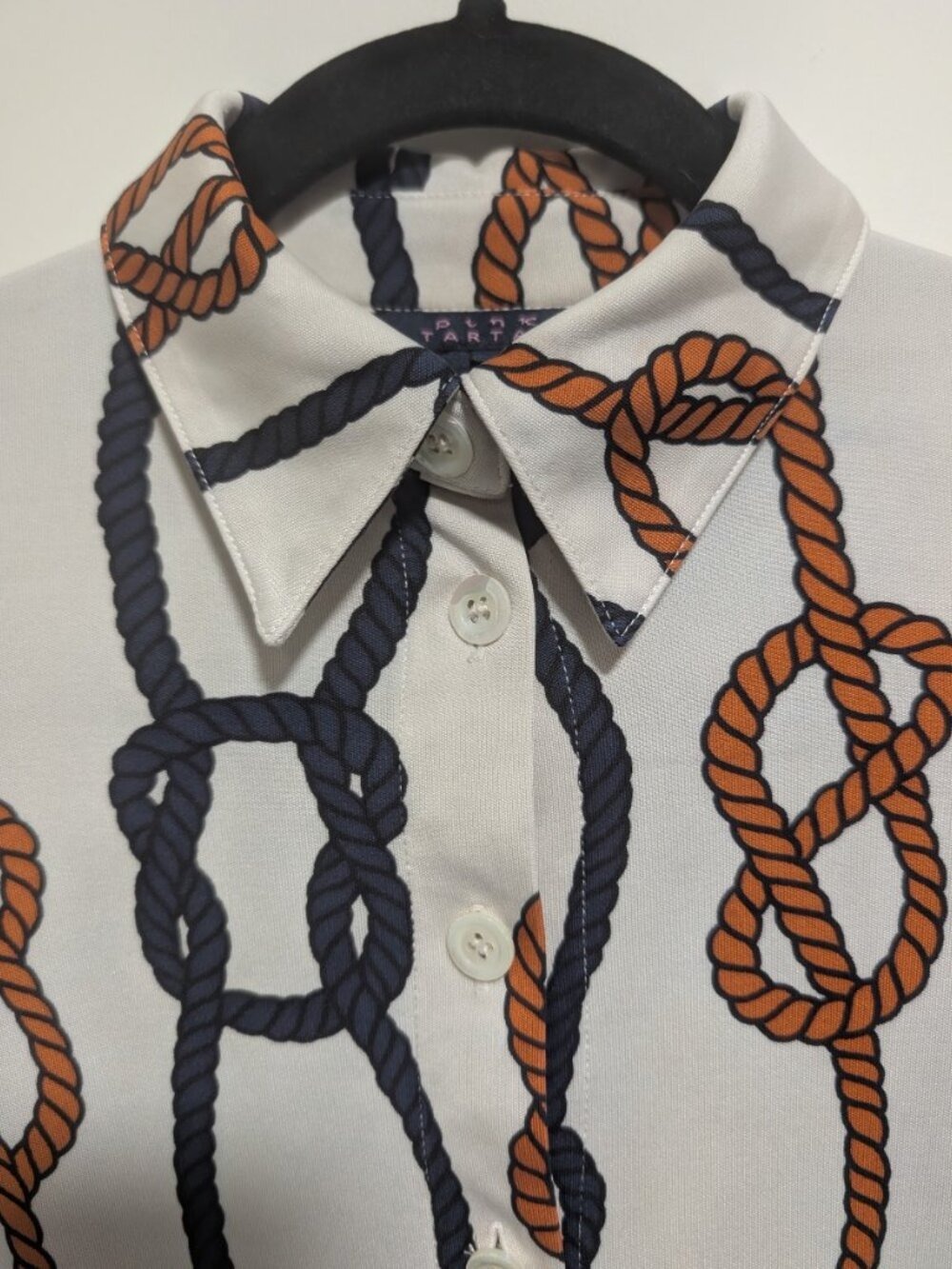 Pink Tartan | Rope Print Collared Button Up Top In Cream - Picture 4 of 7